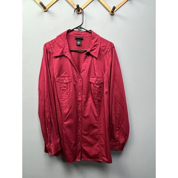 Set of TWO Lane Bryant Blouse Shirt Button Front Womens Size 24 Blue and Red - Picture 7 of 10